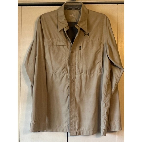Under Armour All Season Gear Beige Long Sleeve Button Up Mens Size MED - Picture 3 of 6